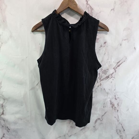 Anthropologie Top Womens Small Black Tank Ruffle Keyhole High Mock Neck Tla - Picture 6 of 9